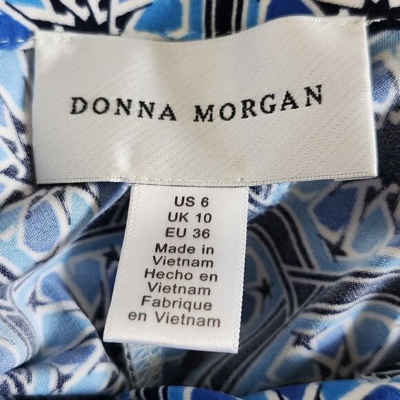 Donna Morgan Collared 3/4 Sleeve Blue Black & White Patterened Dress 6 - Picture 4 of 7